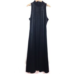 VINTAGE Formal Dress Crushed Velvet Feel Long Sleeveless Mock Neck Black Size 14
